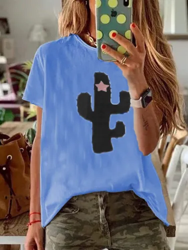 Short Sleeve Cotton-Blend Printed Shirts & Tops