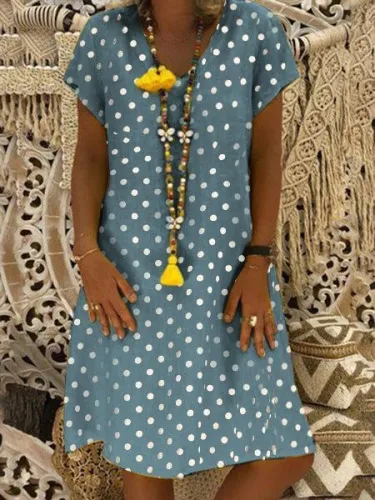 V Neck Women Dresses Shift Daily Casual Polka Dots Dresses