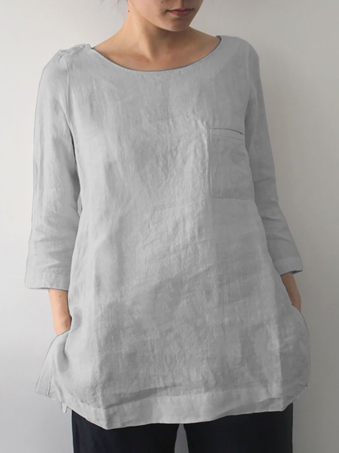 3/4 Sleeve Solid Casual Shirts