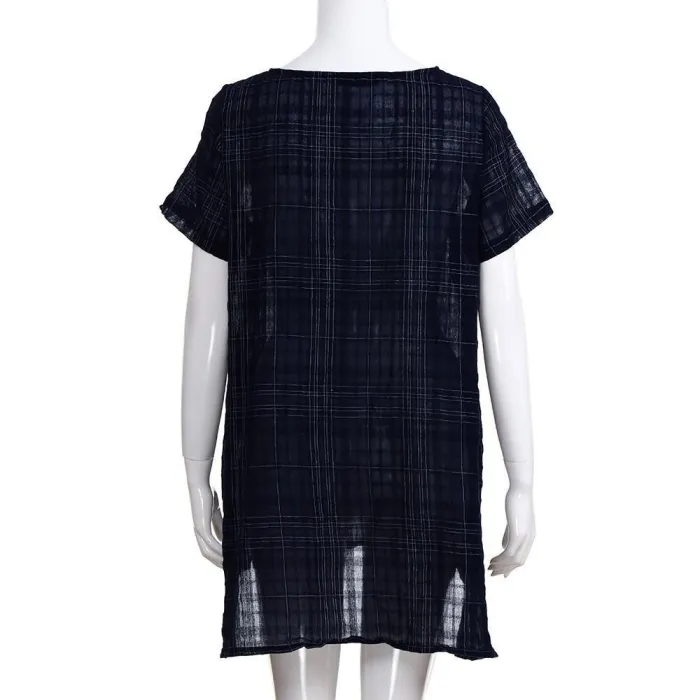 Women Casual Loose Tops Tunic Plaid Blouse Shirt