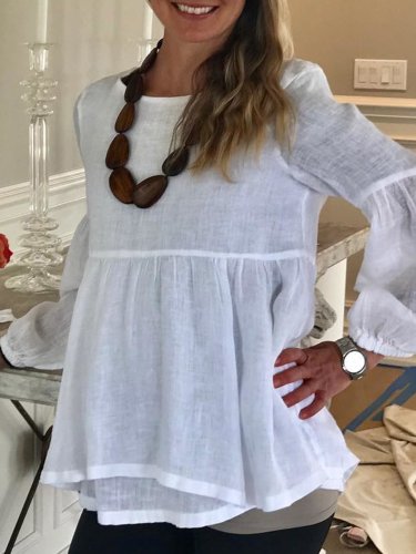 Plus Size Crew Neck Solid Casual  Long Sleeve Tops