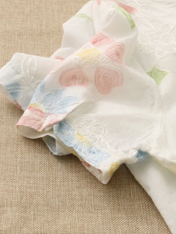 Embroidery Print Floral Short Sleeve Casual T-Shirt