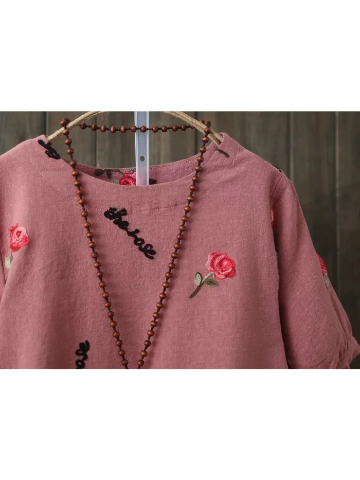 Women Casual Embroidery Tops Tunic T Shirt