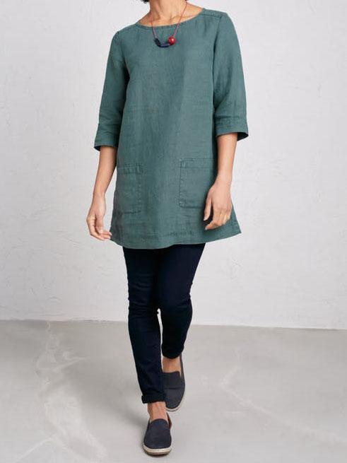 Pockets 3/4 Sleeve Solid Shirts & Tops