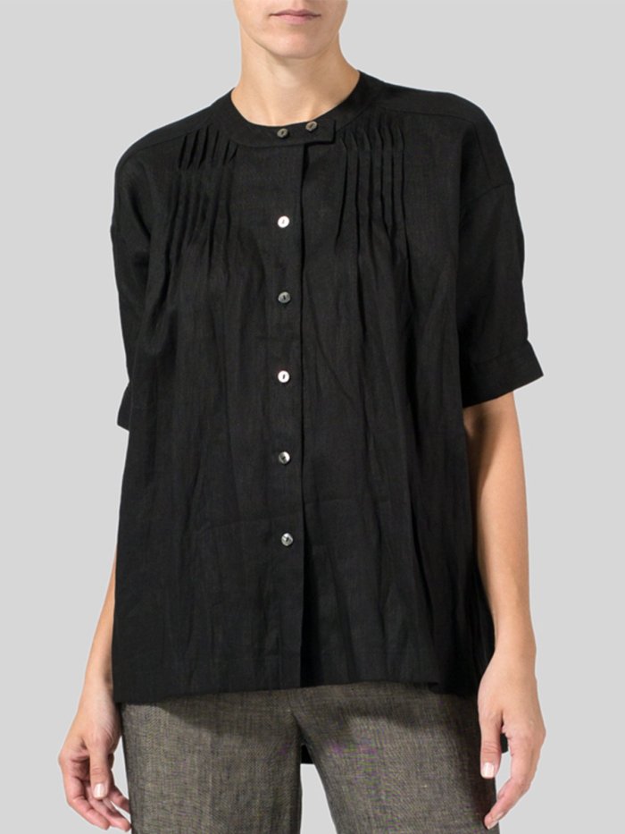 Plus Size Casual Short Sleeve Round Neck Solid Shirts & Tops