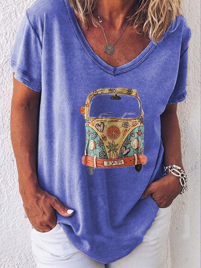 V Neck Casual Short Sleeve Shirts & Tops