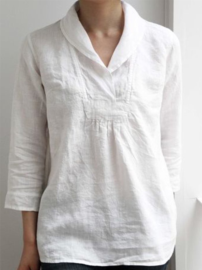 V Neck 3/4 Sleeve Simple & Basic Shirts