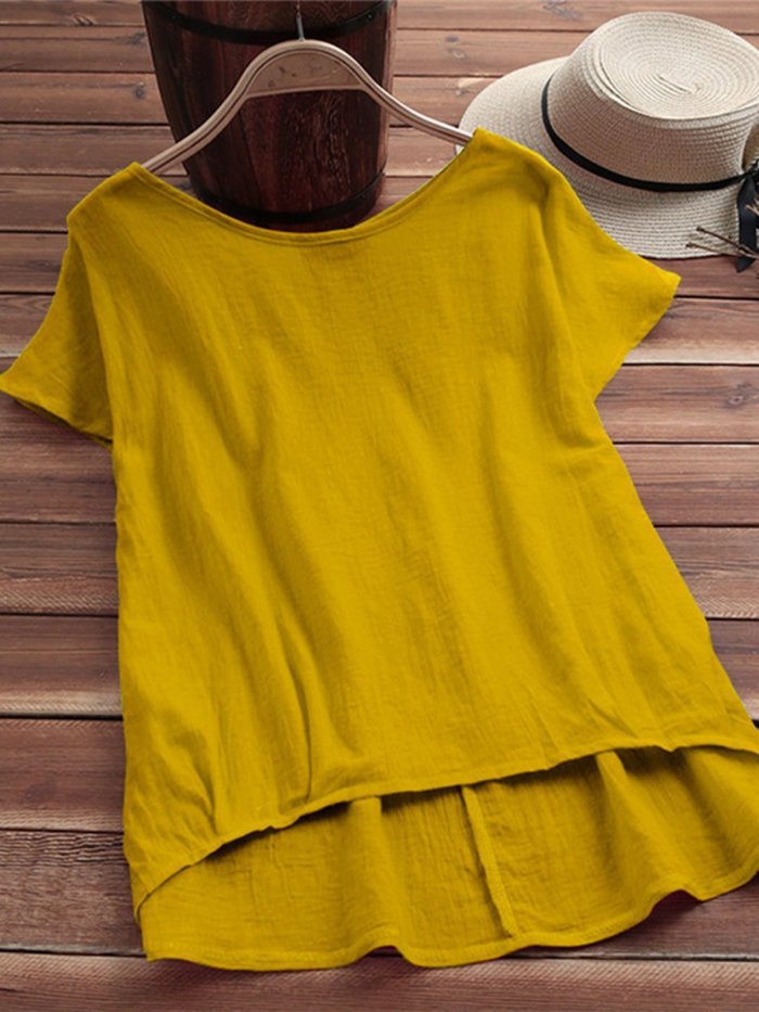 Solid Casual Short Sleeve Shirts & Tops