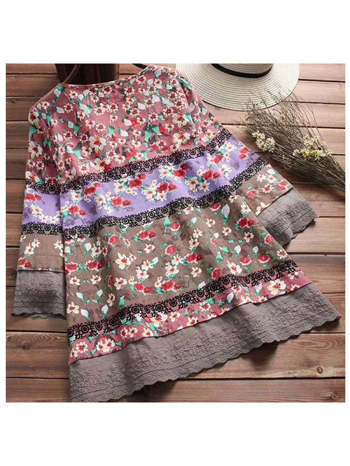 Women Casual Printed Tops Tunic Blouse Shirt