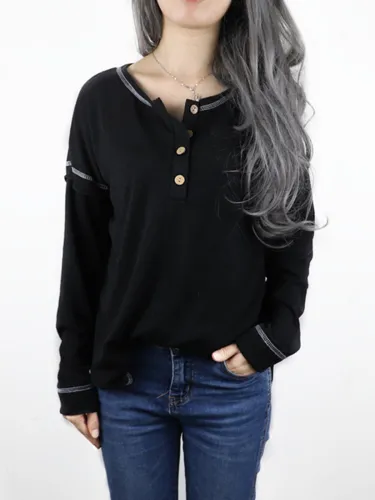 Solid Vintage Buttoned Long Sleeve T-Shirts