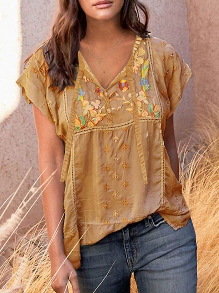 Printed Short Sleeve Cotton-Blend Shirts & Tops