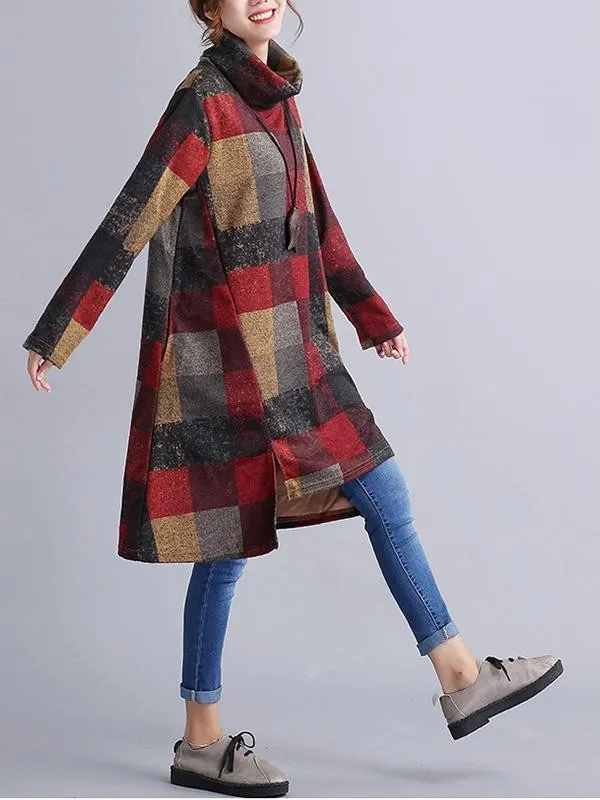 Autumn Winter Casual Plaid Turtleneck Long Sleeve Sweatshirt