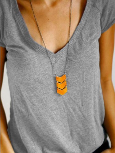 Casual V Neck Solid Short Sleeve Shirts