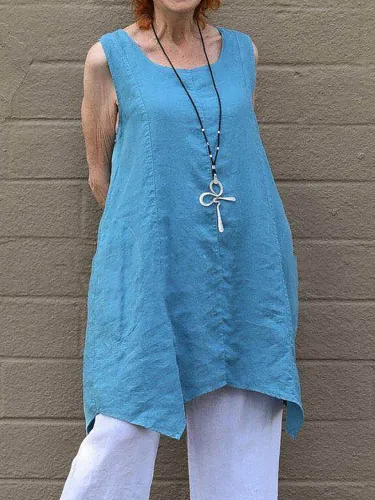 Double Pockets Sleeveless Plus Size Shirts