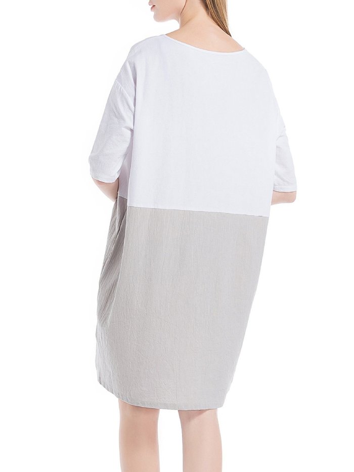 Brown 3/4 Sleeve Pockets Shift Plus Size Dress