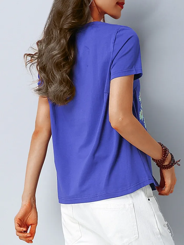 Plus Size Women Short  Sleeve  Round Neck    Floral  Casual  Tops