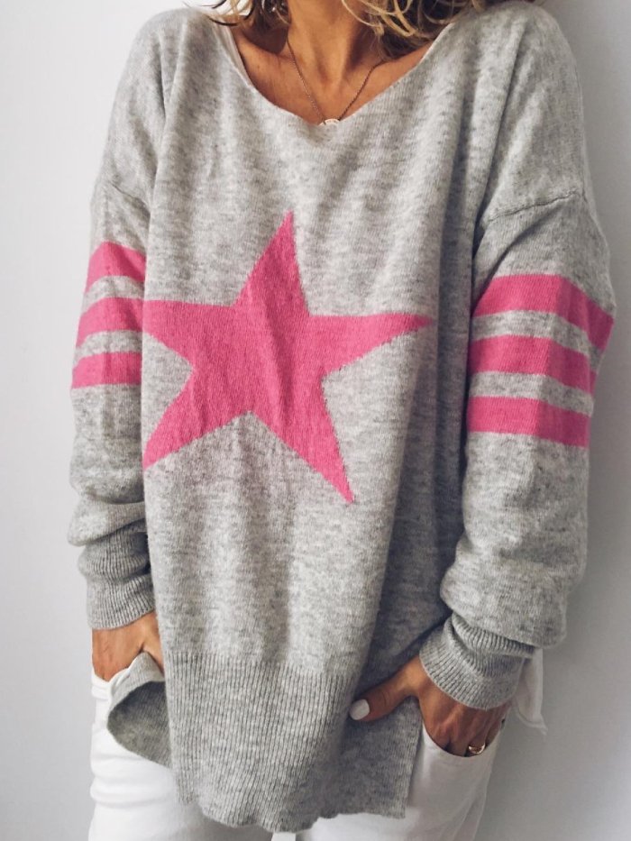 Printed V Neck Long Sleeve Shirts & Tops