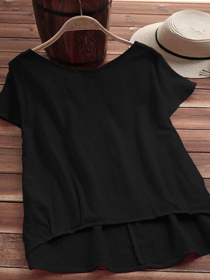 Solid Casual Short Sleeve Shirts & Tops