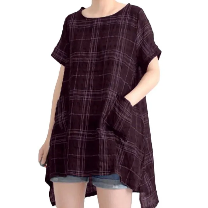 Women Casual Loose Tops Tunic Plaid Blouse Shirt