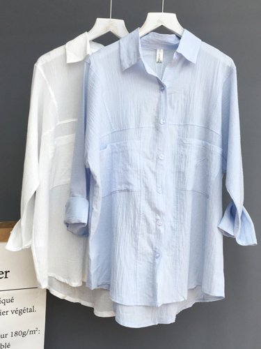 Plus Size Women Long Sleeve Loose Solid Cotton Sunscreen Jacket Casual Shirt Cardigan