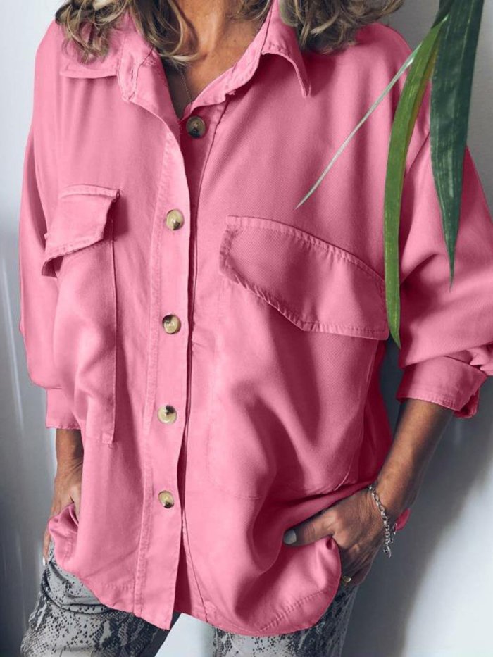 Plus Size Casual Long Sleeve  Solid Tops