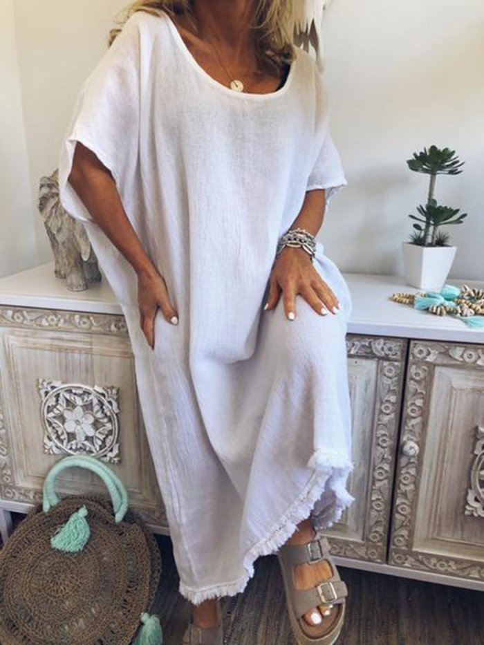 Women Short Sleeve Plain Dresses