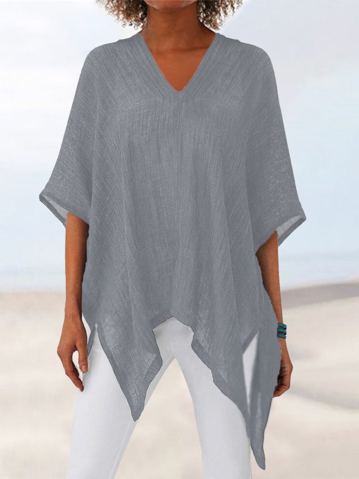 3/4 Sleeve Cotton-Blend Holiday V Neck Shirts & Tops