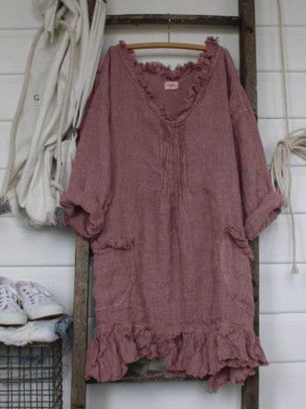 Long Sleeve Casual Solid Ruffled Shirts & Tops