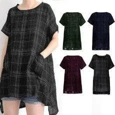 Women Casual Loose Tops Tunic Plaid Blouse Shirt