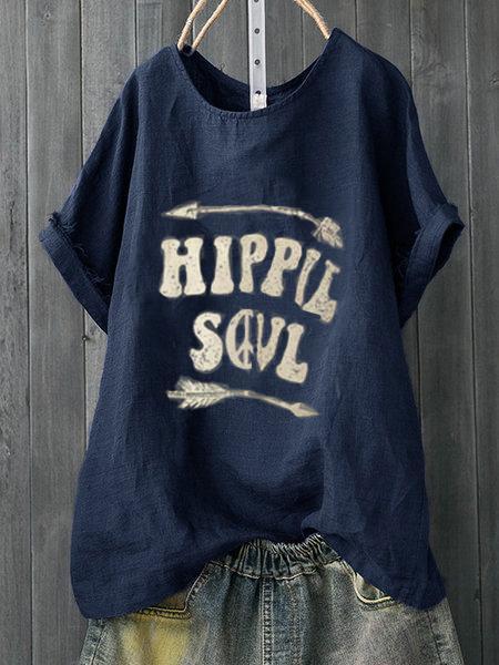 Letter Printed Casual Crew Neck Shirts & Tops