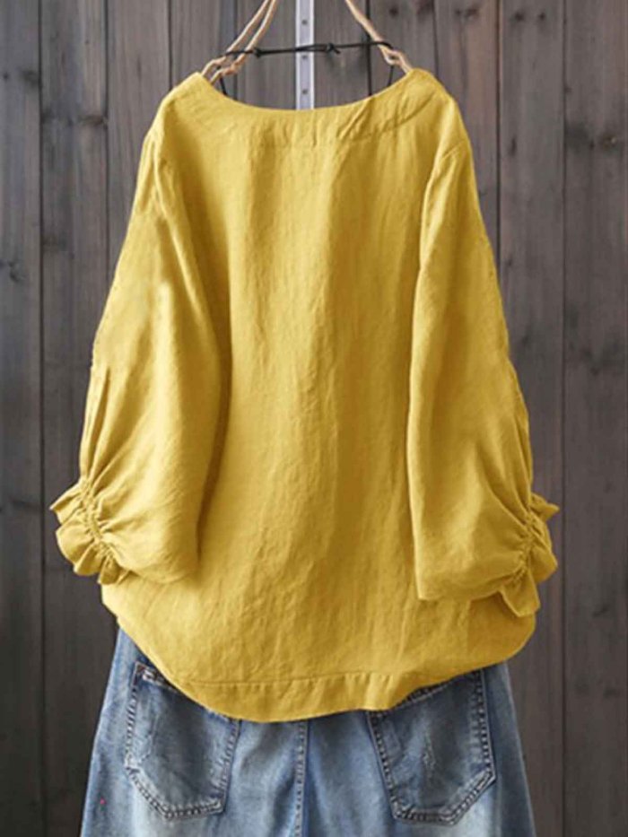 Round Neck Casual Solid Shirts & Tops