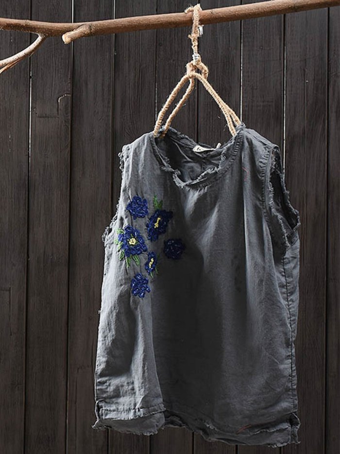Women Casual Embroidery Tops Tunic Tank Vest