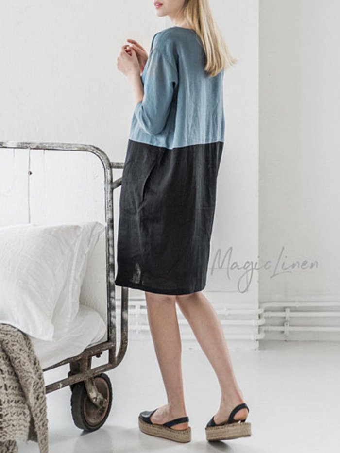 Brown 3/4 Sleeve Pockets Shift Plus Size Dress