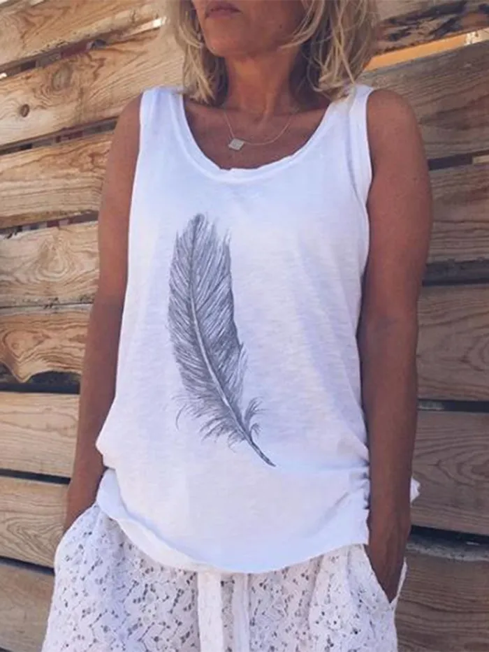 Casual Sleeveless Printed Round Neck Shirts