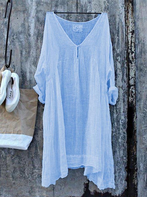 Casual 3/4 Sleeve Solid V-Neck Casual Tops
