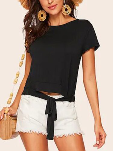 Black Round Neck Short Sleeve Cotton T-Shirts
