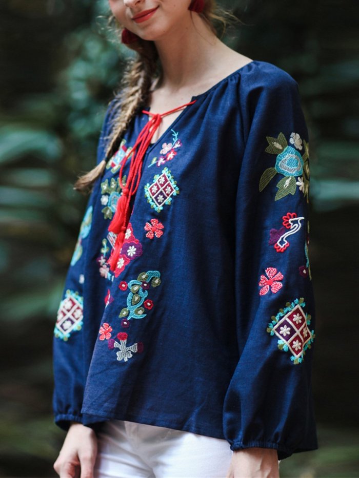 Embroidered Long Sleeve Shirts & Tops