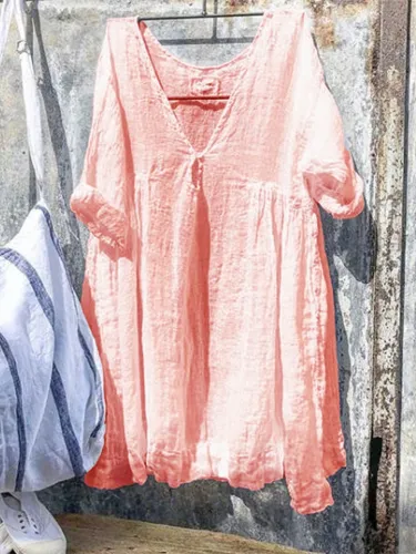 V neck Buttoned Casual Half Sleeve Dresses