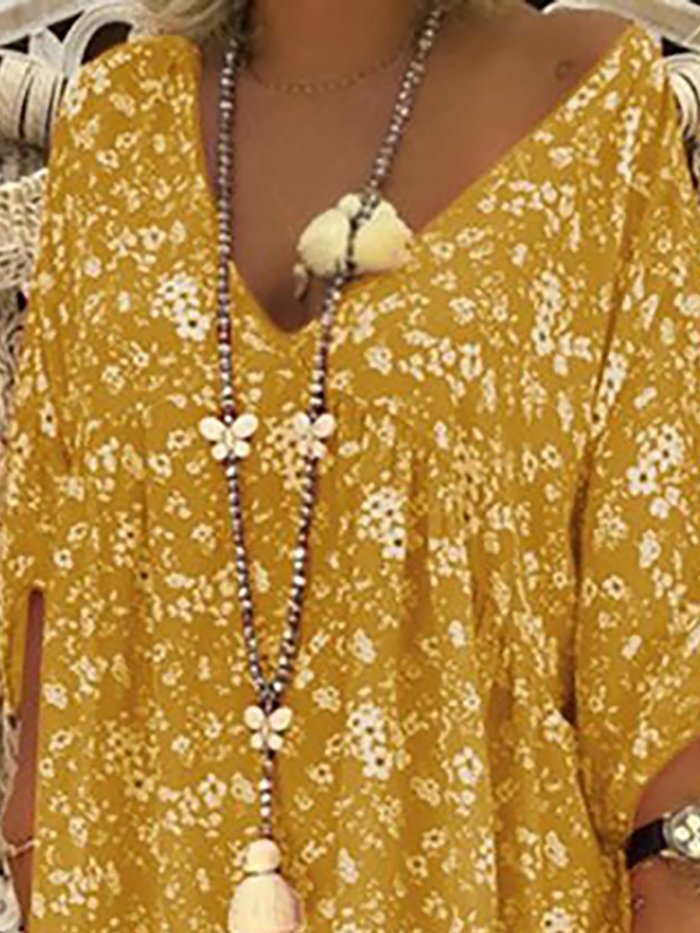 V Neck Floral Fall Dress