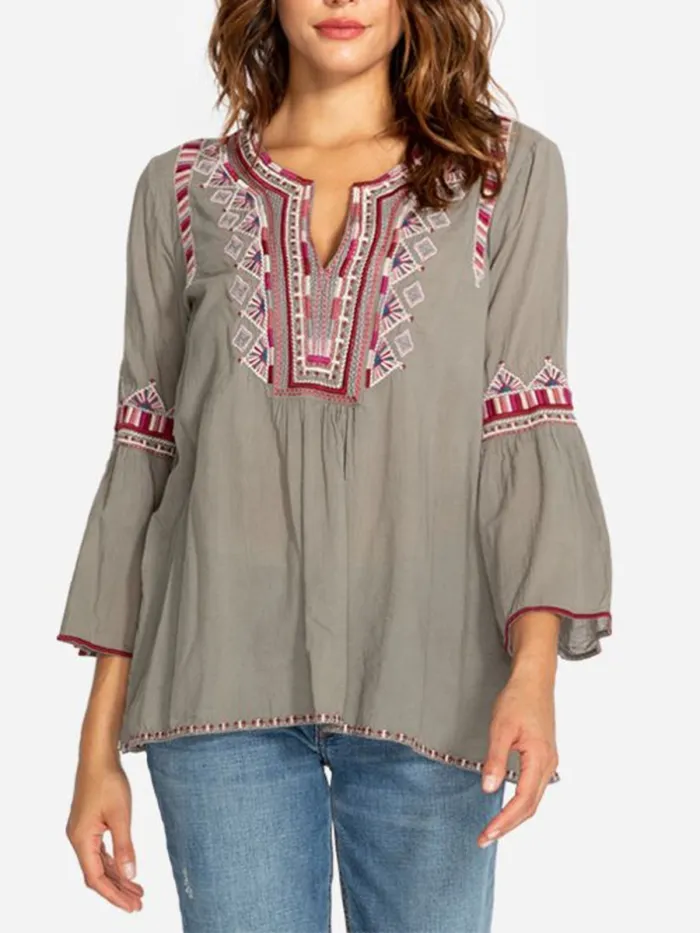 V Neck Elegant Half Sleeve Cotton-Blend Shirts & Tops