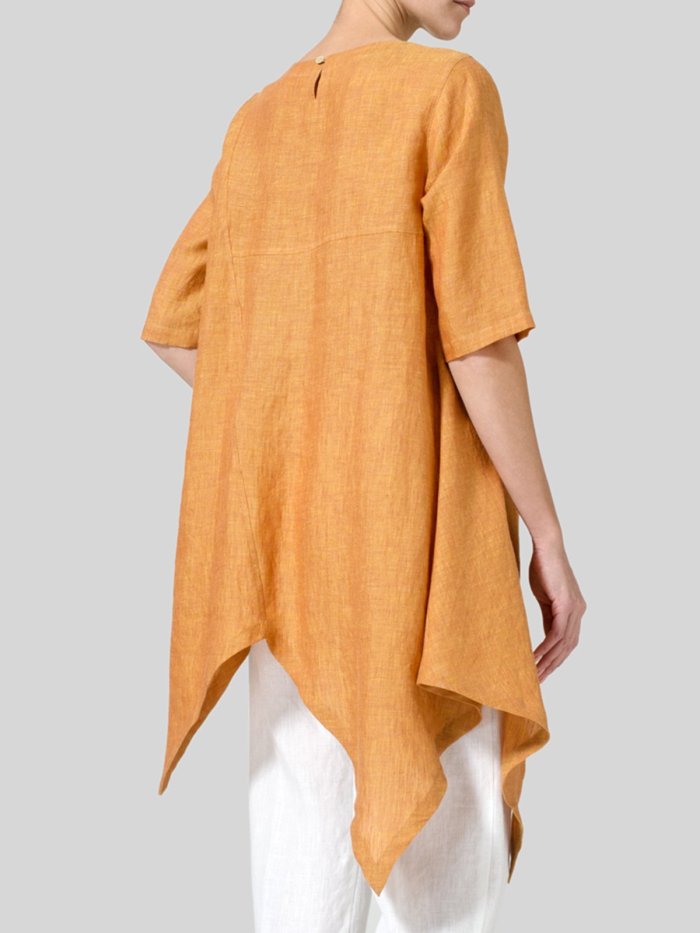 Linen Short Sleeve Solid Casual Tops