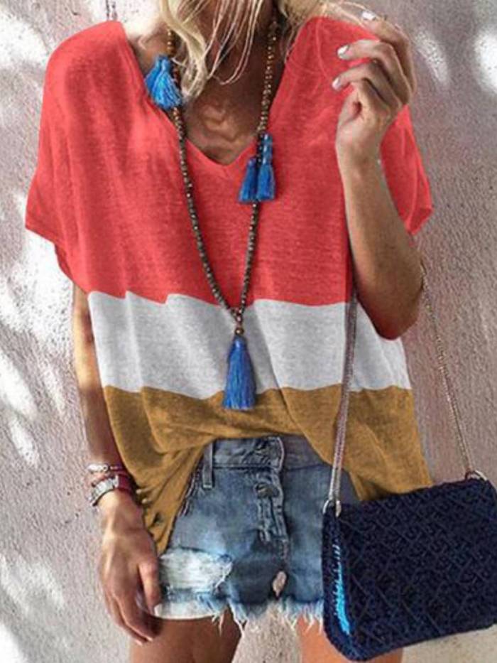 Short Sleeve Cotton-Blend Casual Shirts & Tops