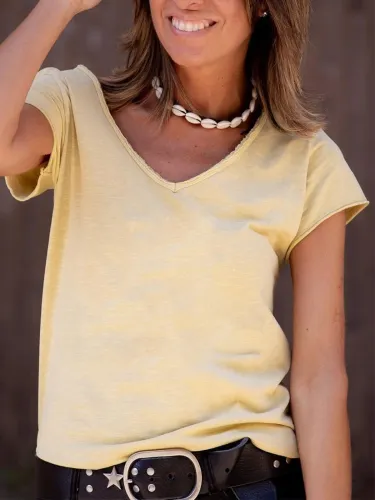 Casual Cotton V Neck Shirts & Tops