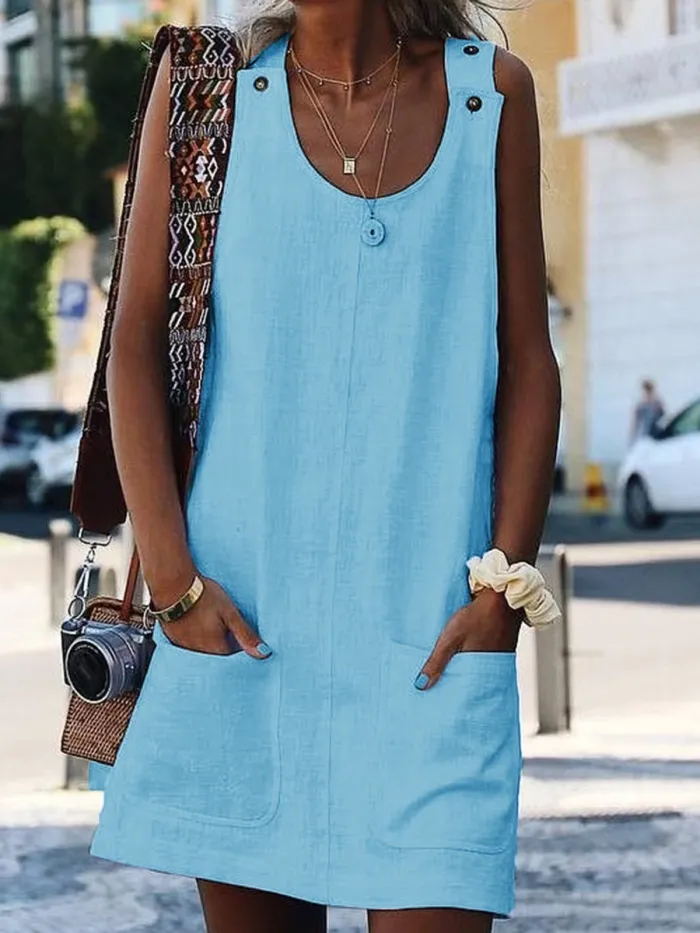 Crew Neck Women Dresses Shift Cotton-Blend Dresses