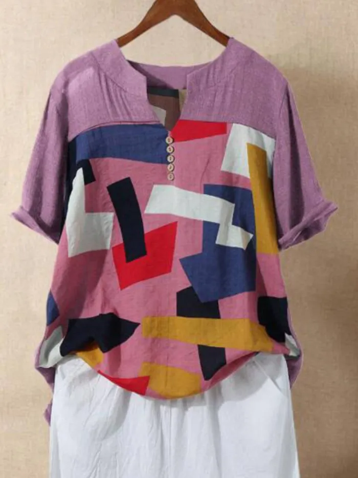 Casual Short Sleeve Cotton-Blend Shirts & Tops
