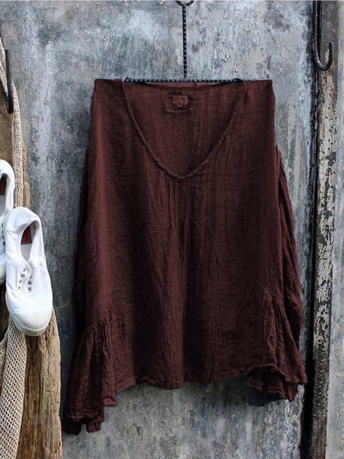 Casual Ruffled Solid Shirts & Tops