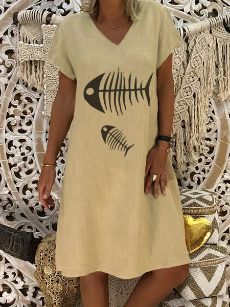 Casual V Neck Plain Short Sleeve Dresses