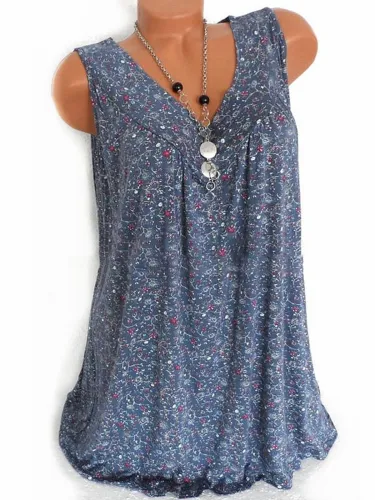Summer Women Floral V Neck Sleeveless Blouses