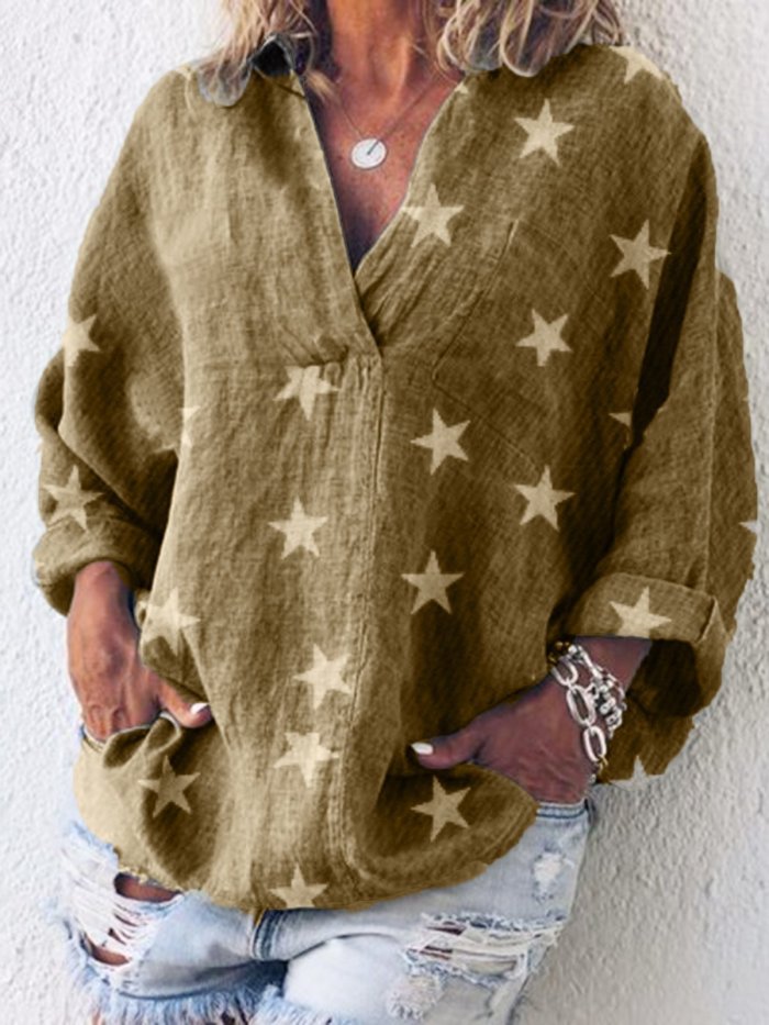 Long Sleeve Casual V Neck Solid Shirts & Tops