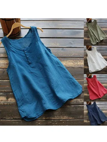 Sweet Round Neck Cotton-Blend Shirts & Tops